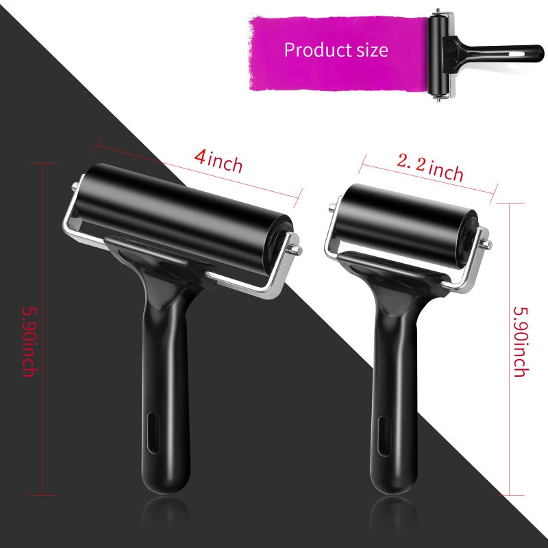 HRLORKC 2Pcs Rubber Roller Brayer Rollers Hard Rubber 4 and 2.2 Inch for Printmaking (Black) by HRLORKCâ€¦ - Image 2